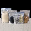 wholesale 100pcs lot Stand Up Packaging Bags Clear Aluminium Foil Baggies Silvery Metallic Plastic Packaging Pouch for Food Tea Candy ZZ