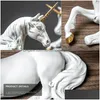 Andra konst och hantverk Vilad Nordic Harts White Horse Staty Animal Figurines Moderna hemmakontor Dekoration vardagsrum Fairy Garden D DHCNZ