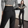 Damesbroek Straight Black Flare Dames herfst mode high-tailed knoppen zijkant zipper split suit vrouwelijke lange broek