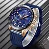 2022 LIGE Bleu Casual Mesh Ceinture Mode Quartz Or Montre Hommes Montres Top Marque De Luxe Étanche Horloge Relogio Masculino 220225200p