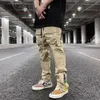 Streetwear Patchwork Nerckew Flower Print Pants Y2K Men Hip Hop swobodne funkcjonalne Slim Cargo Spodnie męskie kieszonkowe zamek błyskawiczny