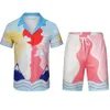 Nouveaux hommes plage À manches Courtes chemise ensemble D'été hommes mode chemise ensemble short et haut De Luxe costume de sport m-xxxl