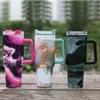 40oz Tumbler Designer Tumblers Geometric Design Rostfritt stål med logotyphandtag Lock Straw Beer Mug Water Bottle Outdoor Camping Cup