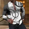 Chemises décontractées pour hommes Impression 2023 sur la chemise Graphiques des figures géométriques stand-up Ruby Chi Pan's Gris-blanc à manches longues