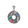 Chains 925 Silver Colorful Colors Enamel National Style Vintage Peony Flowers Necklace For Women Round Pendant Jewelry Chi-pao Gift