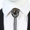 Bow Ties Western Cowboys Zinc Alloy Metal Fashion Oval Natural Agate Stone Necktie Leather Rope Bolo Tie Drop