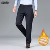 KUBRO мужские повседневные брюки осень-зима шерстяные флисовые теплые модные прямые свободные мужские деловые брюки элегантные мягкие брюки 231228