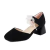 Scarpe eleganti in pizzo con tacco spesso affusolato Décolleté con punta in floccato vuoto smerigliato Dolci signore Primavera ed estate Casual Tacchi alti coreani