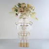 Luxury Gold Wedding Vase Centerpiece Acrylic Flower Stand med hängande akryl, 5 nivåer runt ljuskronor för bröllop