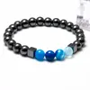 Strand Blue Stripe Onyx pärlor armband armband elastiska repkedja 8mm natursten hematit för män kraftsmycken