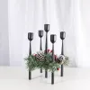 Castiçais pretos com 5 braços, castiçais para decoração de mesa de natal, suporte de candelabros