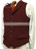 Męska wełna Tweed Slim Fit Botton Burgundia Vest Gentleman Herringbone Biznes Brown Waistcoat Blazer dla weselnego pana młodego 231227