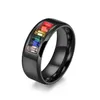 Wedding Rings 8MM Black Rainbow Gay Lara Stainless Steel Men Woman Ring For Engagement Anniversary Gift253C