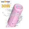 WISETIGER P3 Pink Portable Bluetooth Speaker IPX7 Waterproof 30W Subwoofer with Microphone for home outdoor and travel 231228