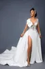 2021 Sexy Arabic Aso Ebi Mermaid Wedding Gowns Illusion Neck Lace Crystals Side Split Detachable Train Overskirts Ruffles Bridal D3084207