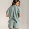 Women's Sleepwear Summer Cotton And Linen French Minimalist Sports Shirt Shorts Set With Double-layer Gauze Pajamas For Home Wear