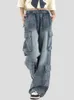 Damen Vintage Cargo coreano Y2k Baggy Mit Weitem Bein Haruku Jahre Streetwear Bergroe Jeans Hose Sommer