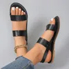 Mulheres sandálias planas couro cruz cinta estilo roma alta qualidade verão senhoras sapatos fivela cinta 231227