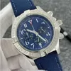 U1 TOP AAA Bretiling 44 mm Avenge Limited Grey Dial Watch Kwarc Chronograph Bateria zasilanie Niebieskie wybieranie Data Mężczyźni Watch Stal nierdzewna Pasek na rękę