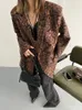 EAM Women Leopard Print Big Size Casual Blazer Lapel Long Sleeve Loose Fit Jacket Fashion Spring Autumn 2024 1DF2518 231225