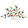 Saç klipsleri florbrid el yapımı alaşım yaprağı yeşil kristal rhinestones gelin tarak pimi düğün aksesuarları kadın mücevher