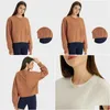 Lu Align Felpe con cappuccio Yoga con maniche lunghe da donna Crop Top Abbigliamento sportivo ampio T-shirt fitness casual Gym Plover Tee Camicette sportive nere Dhvhl