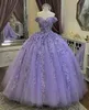 Quinceanera Robes Lavande Fête Bal Robe De Bal Applique Perlée Personnalisé Fermeture À Glissière À Lacets Grande Taille Nouveau Tulle 3D Floral Appliques Paillettes Hors-Épaule