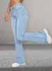 2024 femmes élégantes Flare Stretch jean taille haute solide bleu clair Denim pantalon femmes effet Moustache maman 231228