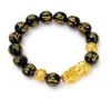 أزياء Feng Shui Obsidian Stone Beads Men Men Women للجنسين معصم الذهب الثروة السوداء Pixiu و Sweat Luck Women Bracelet7185032