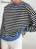 Women's Hoodies Loose Black And White Striped Sweatshirts Women Spring Pullovers Long Sleeve Thin Stripe T Shirts Oversize