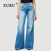 Xuru European och American Elegant Style Jeans Womens Wear Micro Fleared Pants Mid Rise Long Denim K76125 231228