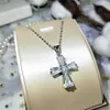 Chaînes Mode Luxe 925 Collier en argent sterling Femme Croix Pendentifs Bijoux pour femmes Blanc Zircon Pierre Anniversaire Cadeau275P