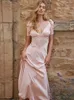 Women S Mashion Meshwork Routwork Solid Reties Pink Puff Sistin Satin Long Long Long Longant High High Lrim Slim Dresses 231228