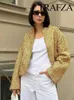 TRAFZA Giacca da donna con paillettes lucide moda Y2k color oro colletto alla coreana manica lunga cappotto corto autunno inverno donna alta streetwear 231228