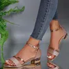 Frauen Sandalen 2024 Heels Casual Schuhe frauen Offene spitze Sommer Gold Schuhe Platz Weiblichen Knöchel Riemen Low Heels Schuhe frau 231227