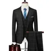 Blazers Jacket Pants Vest 2023 Fashion Men's Casual Boutique Business British Plaid Striped Suit Coat Trousers Waistcoat 231227