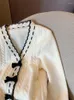 Cardigan tricoté français élégant pour femme, doux, surdimensionné, chic, col en V, manches longues, nœud, pull confortable, mode années 2000