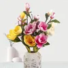 Decoratieve Bloemen 4 Hoofd Pu Simulatie Bloem Bruiloft Woondecoratie Kunstmatige Magnolia Plant Vloer Fake Party