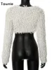 Kvinnors T -skjortor Tawnie Square Collar Long Sleeve Crop Top Skinny Fit Faux Päls Fleece Tassel Y2K Streetwear Fashion Spring 2024