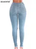 Pantalones vaqueros rasgados para mujer Y2K Estiramiento Flaco Agujero Denim Lápiz Slim Fit Casual Cintura alta Pantalones desgastados femeninos 231228