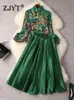 Zjyt Designer Fashion Lantern Sleeve Print Chiffon Bluse und hohe Taillenrock -Set Womens Green Outfit 2 Stück Kleid Anzüge Spring 231227