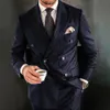 أنيقة Pinstripe Navy Blue Men Suits 2 قطعة مجموعة عالية الجودة رسمية مزدوجة السترة البالغة بدلة ضئيلة احتواء Smart Disual Tuxedo 231227