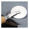 Other Kitchen Tools Round Pizza Cutter Tool Stainless Steel Confortable With Wooden Handle Knife Cutters Pastry Pasta Dough Kitchen Ba Dhfsv