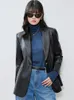여성용 가죽 2023 유명한 디자인 여성 정품 블레이저 겉옷 외부웨어 더블 가슴 럭셔리 블랙 셰퍼스 피킨 재킷 Jaqueta F