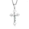 Pendant Necklaces Catholic Zircon Crucifix Cross Jesus Christ Stainless Steel Chain For Men Dad Birthday Gifts Relius Jewelry Drop Del Otjub