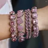 Link Bracelets 1Pcs Pink Clustered Cuban Chain Tennis Bracelet For Women Heart Round Rhinestone Iced Out Fashion Jewelry Gifts