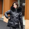 Women's Down Big Fur Collar Jacket Women Winter Overrock Bright For Coat Puffer Hooded