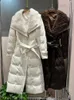 Mulheres inverno quente Real Natural Mink Collar Goose White Jackets Long Puffer Casa grossa fêmea fora de moda 231227
