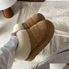 2023 Womens Platform Tazzlita Hardwood Suede Slipper SS Shearling Fodrade stövlar Ull Furry Cuff Fur Shoes Sheepskin Slide Designer Bo DHVHB