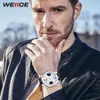 WEIDE Mens Fashion Sports Casual Three Time Zone Quartz Analog Digital Date Clock Leather Strap Military Watch Relogio Masculino214S